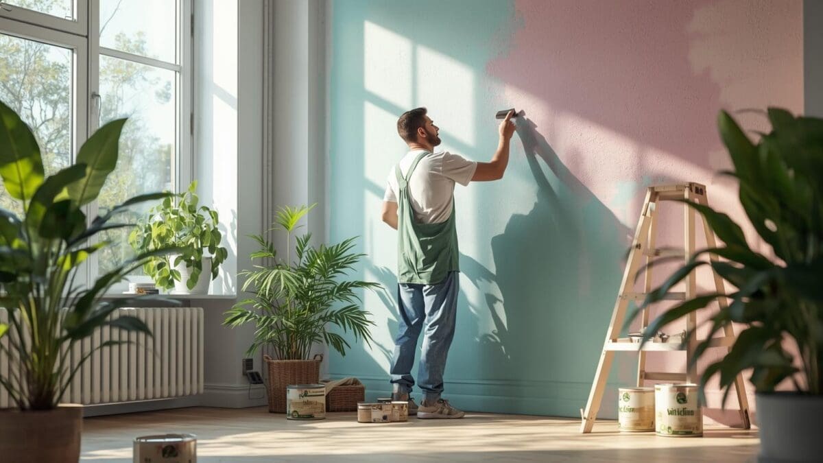 a man painting the house wall